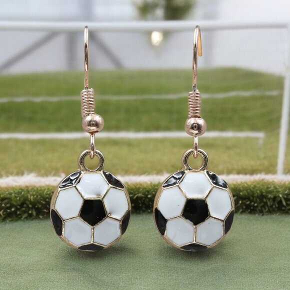 Soccer Ball Enamel Drop Earrings - Picture 1 of 5